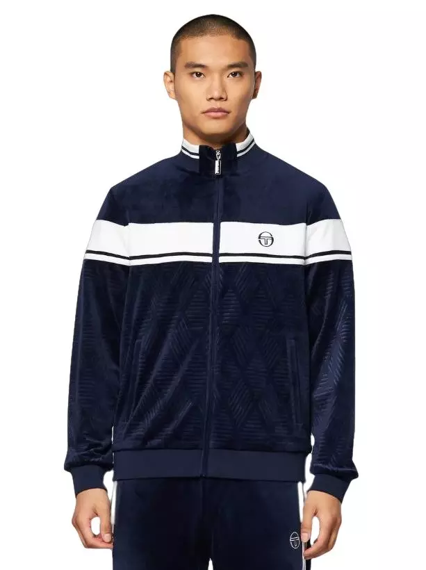 Sergio Tacchini Men s Debossed Damarindo Velour Track Jacket Navy Hibbett